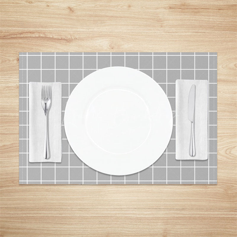Lofaris Grey White Checkred Plaid Dinner Set Of 4 Placemats