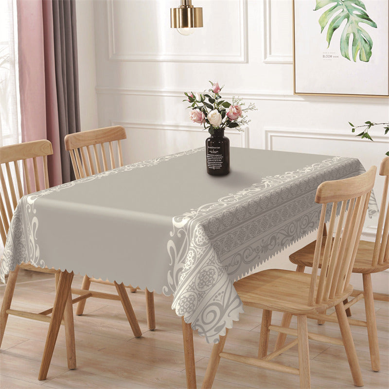 Lofaris Grey White Regular Prints Grace Rectangle Tablecloth
