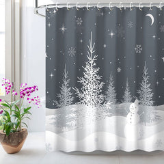 Lofaris Grey White Snowman Tree Christmas Shower Curtain