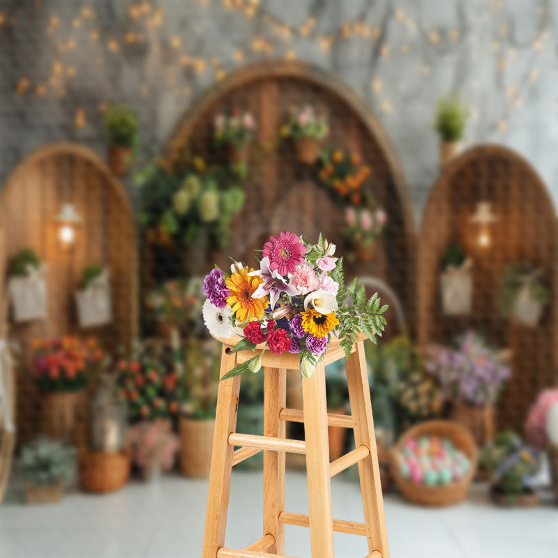 Lofaris Grey White Wall Floral Easter Photography Backdrop