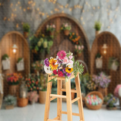 Lofaris Grey White Wall Floral Easter Photography Backdrop