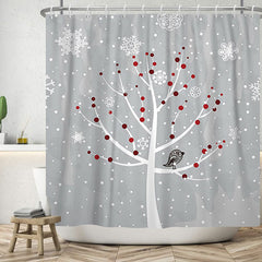 Lofaris Grey Winter Snowflake Tree Bathroom Shower Curtain