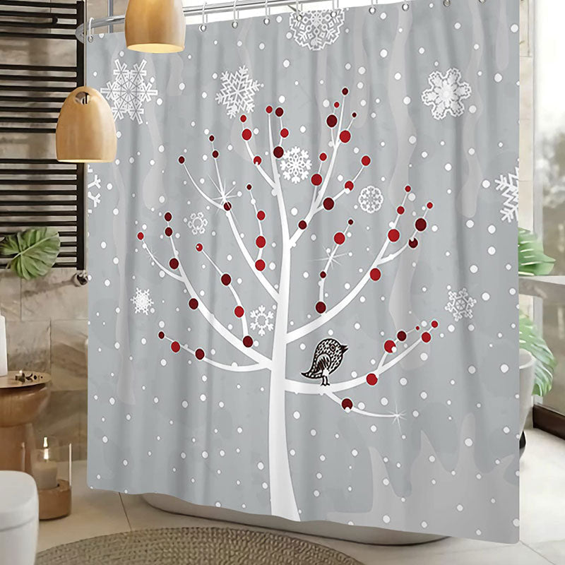 Lofaris Grey Winter Snowflake Tree Bathroom Shower Curtain