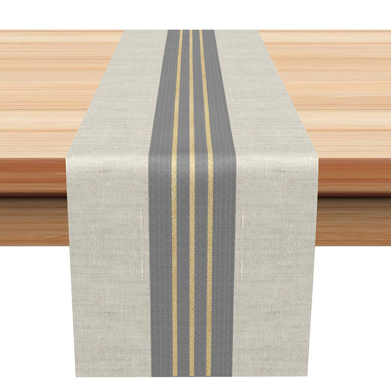 Lofaris Grey Yellow Line Simple Fabric Texture Table Runner