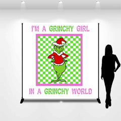 Lofaris Grinchy Green Checkered Rabbit Custom Christmas Backdrop