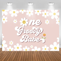 Lofaris Groovy Babe White Daisys Happy 1st Birthday Backdrop