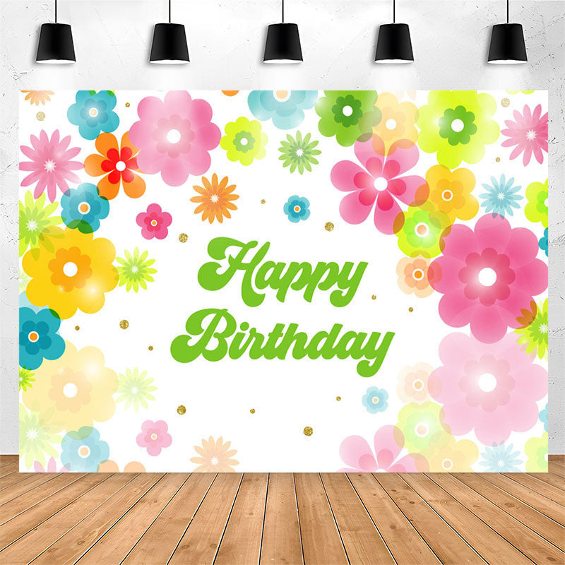Lofaris Groovy Colorful Flowers Happy Birthday Backdrop