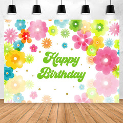 Lofaris Groovy Colorful Flowers Happy Birthday Backdrop