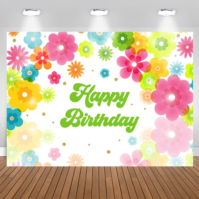 Lofaris Groovy Colorful Flowers Happy Birthday Backdrop