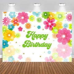 Lofaris Groovy Colorful Flowers Happy Birthday Backdrop