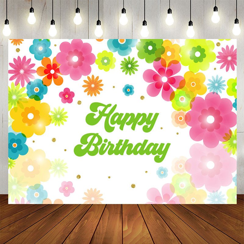 Lofaris Groovy Colorful Flowers Happy Birthday Backdrop