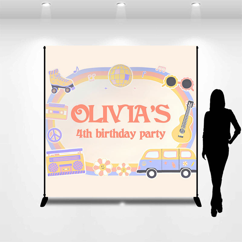 Lofaris Groovy Custom Name Birthday Party Backdrop For Kids