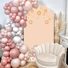 Lofaris Groovy Floral Beige Truck Birthday Arch Backdrop