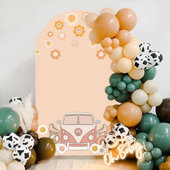 Lofaris Groovy Floral Beige Truck Birthday Arch Backdrop