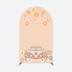 Lofaris Groovy Floral Beige Truck Birthday Arch Backdrop