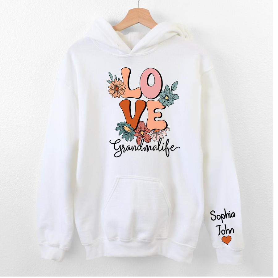 Lofaris Groovy Floral Love Grandmalife Custom Name Hoodie