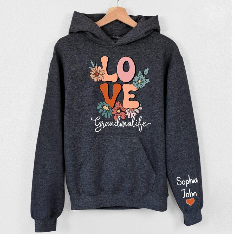 Lofaris Groovy Floral Love Grandmalife Custom Name Hoodie