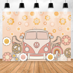 Lofaris Groovy Flowers Bus Roller Skates Birthday Backdrop