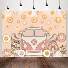 Lofaris Groovy Flowers Bus Roller Skates Birthday Backdrop