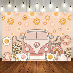 Lofaris Groovy Flowers Bus Roller Skates Birthday Backdrop
