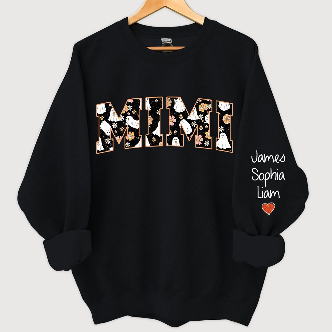 Lofaris Retro Halloween Groovy Mimi And Grandkids Name Sweatshirt