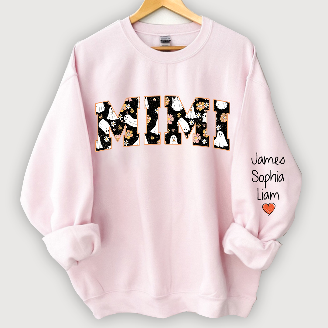 Lofaris Retro Halloween Groovy Mimi And Grandkids Name Sweatshirt