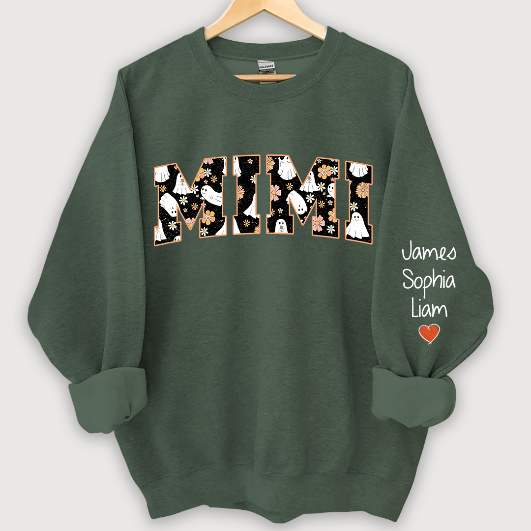 Lofaris Retro Halloween Groovy Mimi And Grandkids Name Sweatshirt