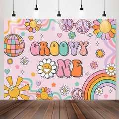 Lofaris Groovy One Floral Rainbow 1st Girls Birthday Backdrop