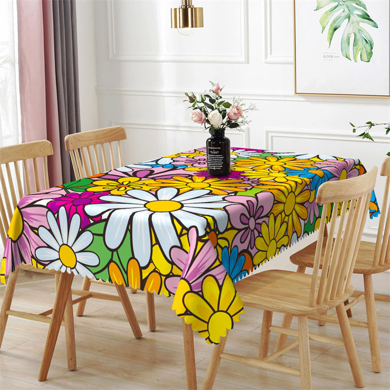 Lofaris Groovy Vivid Colorful Flowers Pattern Tablecloth