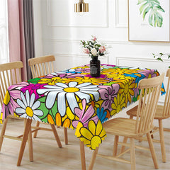 Lofaris Groovy Vivid Colorful Flowers Pattern Tablecloth