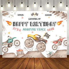 Lofaris Growing Up Monster Truck Bash Boy Birthday Backdrop