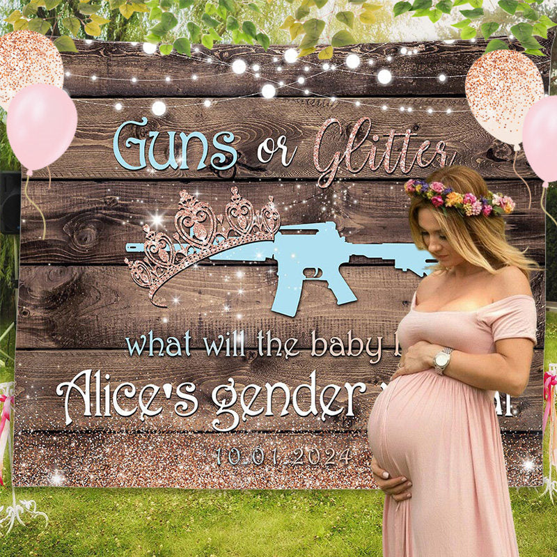 Lofaris Gun Or Glitter Wood Custom Gender Reveal Backdrop