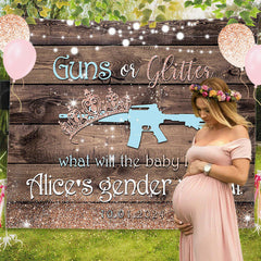 Lofaris Gun Or Glitter Wood Custom Gender Reveal Backdrop