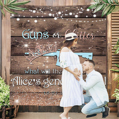 Lofaris Gun Or Glitter Wood Custom Gender Reveal Backdrop