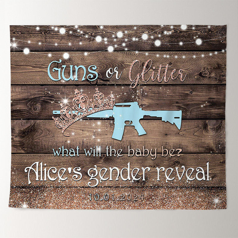 Lofaris Gun Or Glitter Wood Custom Gender Reveal Backdrop
