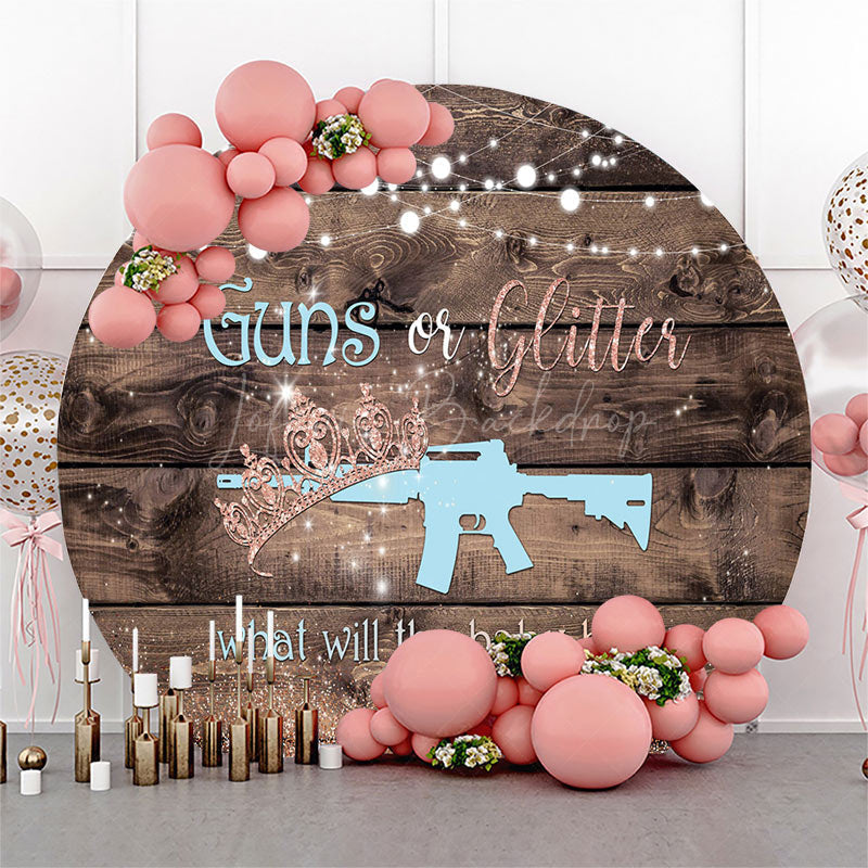 Lofaris Guns Or Glitter Wooden Round Gender Reveal Backdrop