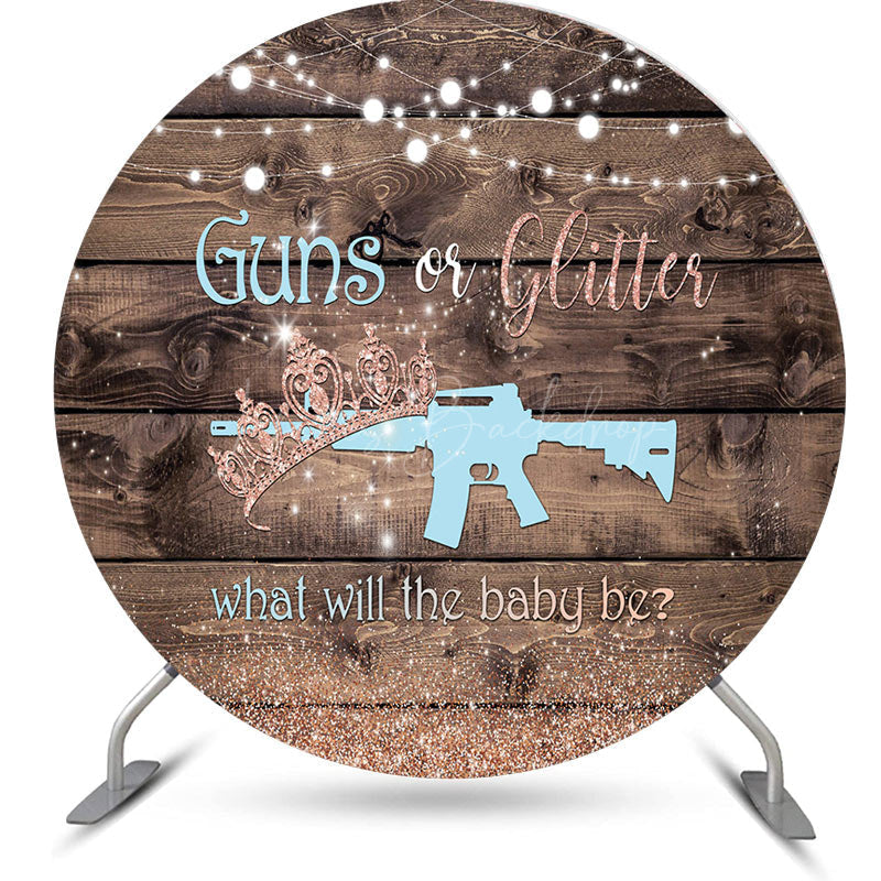 Lofaris Guns Or Glitter Wooden Round Gender Reveal Backdrop