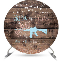 Lofaris Guns Or Glitter Wooden Round Gender Reveal Backdrop