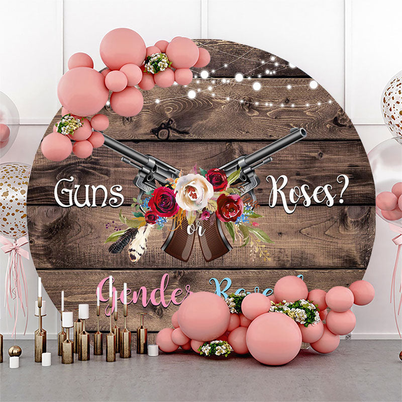 Lofaris Guns Or Roses Floral Wood Circle Gender Reveal Backdrop