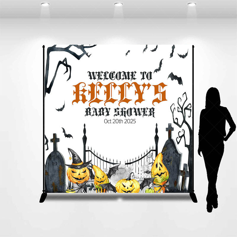 Lofaris Halloween Cemetery Custom Name Baby Shower Backdrop