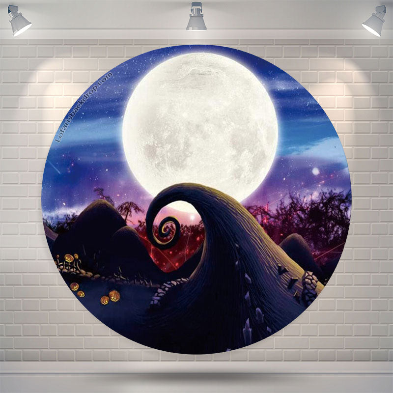 Lofaris Halloween Moon Night Purple Circle Backdrop Cover
