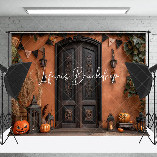 Lofaris Halloween Pumpkins Retro Door Cake Smash Backdrop