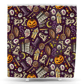 Lofaris Halloween Purple Ghost Candle Pumpkin Shower Curtain
