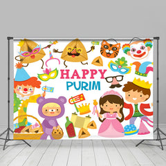 Lofaris Hamantashen Clown Happy Purim Backdrop For Kids