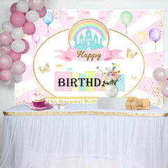 Lofaris Happiest Birthday On The Earth Pinky Cute Backdrop