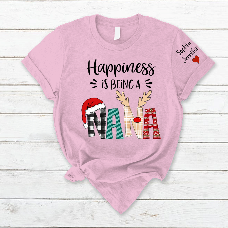 Lofaris Happiness Is Being Grandma Custom Christmas T-Shirt