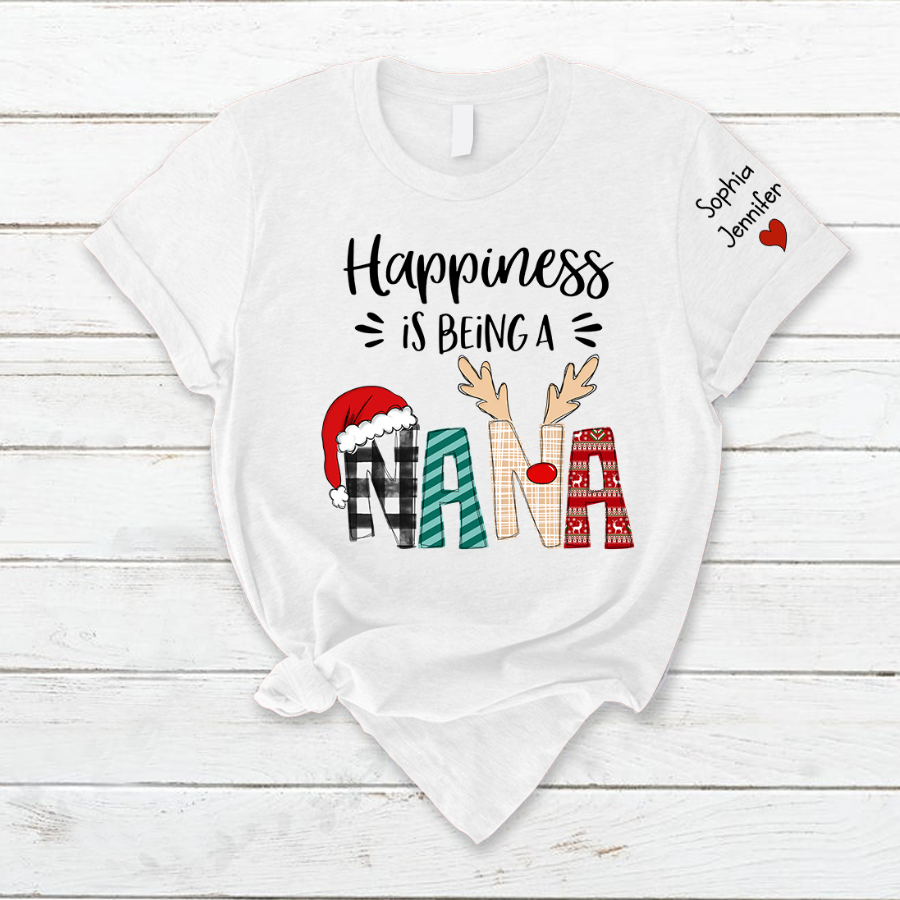 Lofaris Happiness Is Being Grandma Custom Christmas T-Shirt