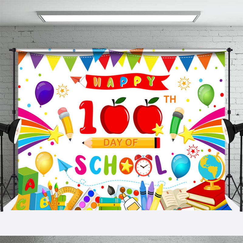 Lofaris Happy 100th Day Cartoon Pen Back To School Backdrop