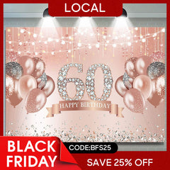 (7 Day Delivery) Lofaris Happy 60th Birthday Pink Diamonds Backdrop
