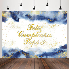 Lofaris Happy Birthday Papa Blue Ink Gold Splash Backdrop
